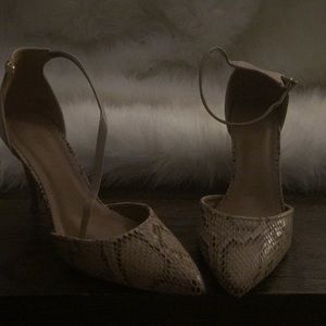 Snake print tan heels